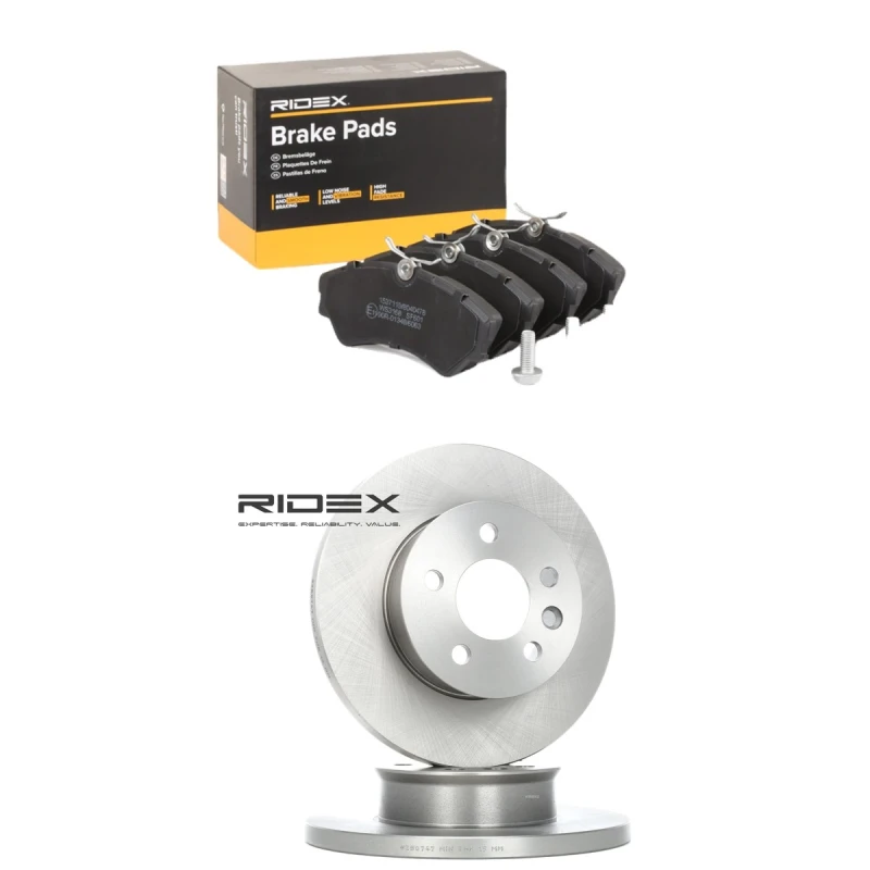 Image of RIDEX 3405B2513 Brake disc and pads set Front Axle, Brake Disc Type: Solid Brake Set,disc brakes (3405)
