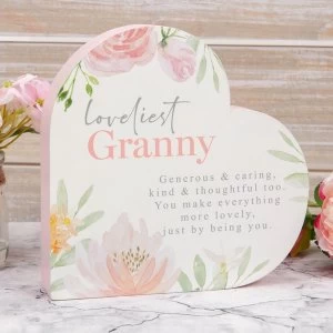 image of Sophia Wooden Heart Mantel Plaque - Loveliest Granny