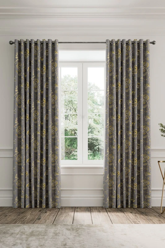 Image of V & A 'Palampore Trail' Lined Curtains in Grey Size: 228cm width x 183cm drop Grey Unisex 228cm width x 183cm drop