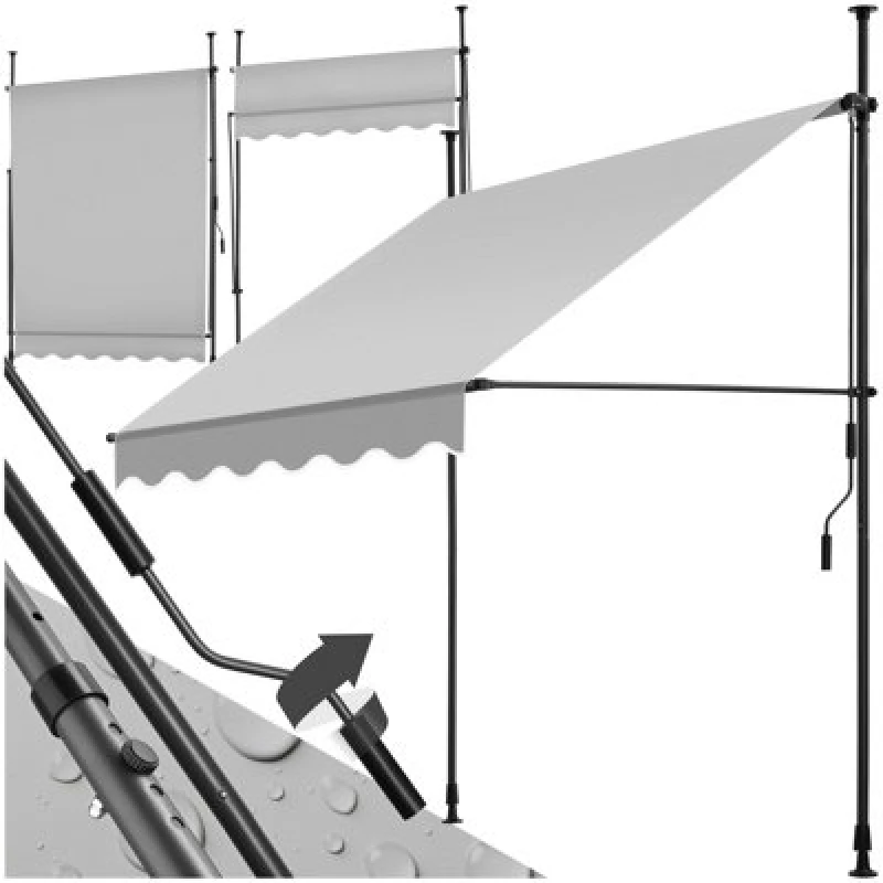Image of Tectake Awning With Hand Crank - Pressure Fitted , Height Adjustable 150 X 180 Cm - Light Grey