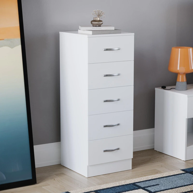 Image of Lassic Vida Designs Riano 5 Drawer Narrow Chest White unisex 5 Drawer