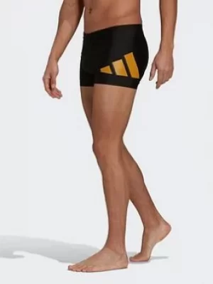 Image of adidas Logo Graphic Swim Briefs, Black/Yellow, Size XS, Men