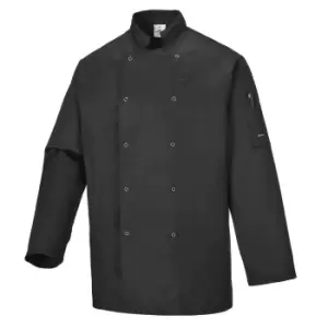 Image of Portwest Suffolk Stud Front Chefs Jacket Black 3XL