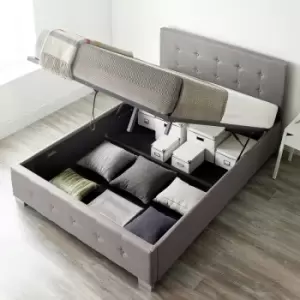 Image of End Lift Ottoman Storage Bed Single Grey Linen