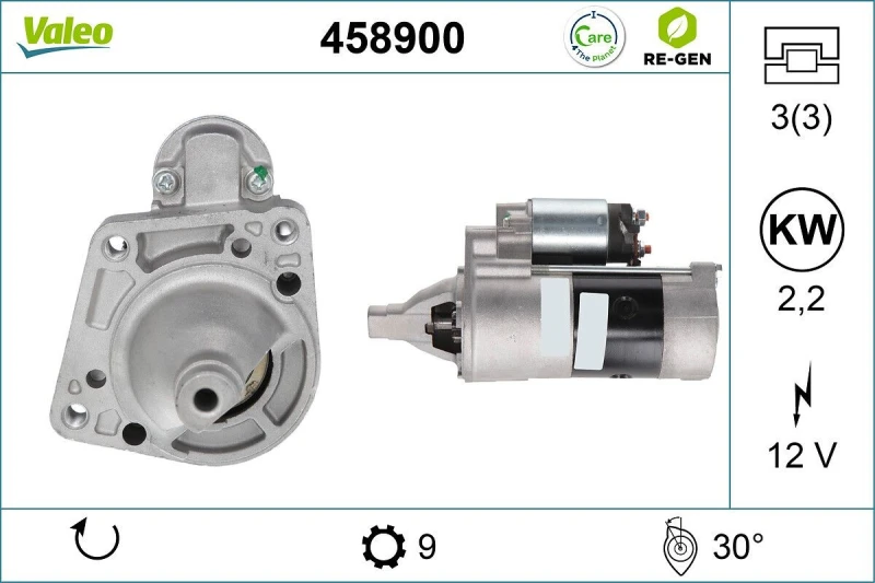 Image of VALEO 458900 Starter motor VALEO RE-GEN REMANUFACTURED 2,2kW, 12V, Number of Teeth: 9 Starter (2)