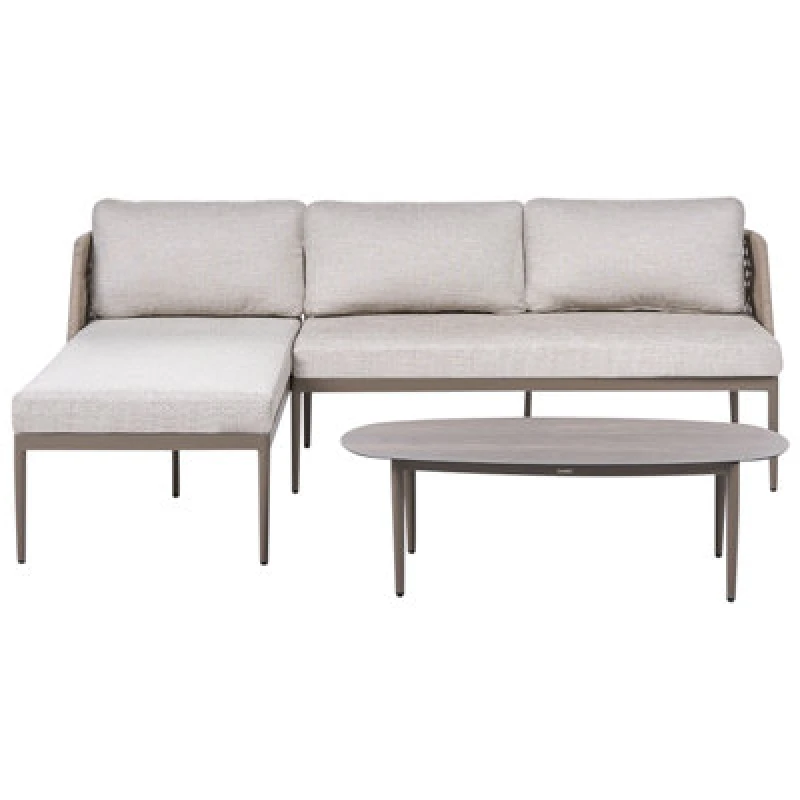 Image of Beliani Garden Corner Sofa With Table 3 Seater Leffe Right Hand Metal Beige