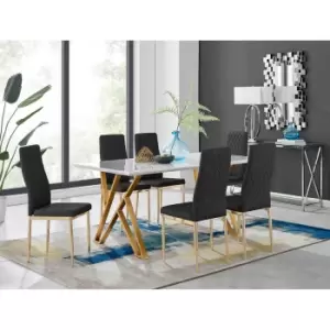 Image of Furniture Box Taranto White High Gloss Dining Table and 6 Black Gold Leg Milan Chairs
