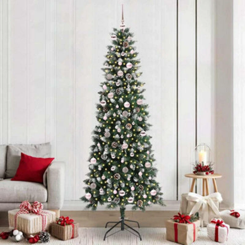 Image of vidaXL Artificial Christmas Tree with 300 LEDs, Pink Balls Green 96 x 96 x 240 cm, Green 3395846