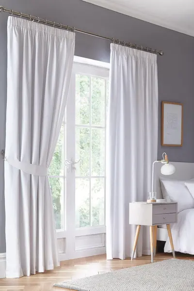 Image of Fusion 'Dijon' Thermal and Blackout Fully Lined Pencil Pleat Curtains White