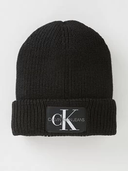 Image of Calvin Klein Jeans Monogram Beanie - Black, White, Women
