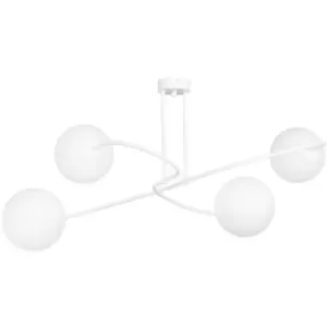 Image of Emibig Selbi White Globe Multi Arm Semi Flush Ceiling light with White Glass Shades, 4x E14