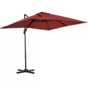 image of Square Cantilever Roma Parasol 360° Rotation w/ Hand Crank, Wine Red - Wine Red - Outsunny