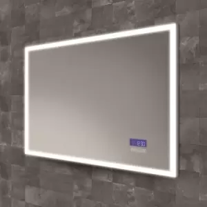 Image of Rectangular LED Bathroom Mirror with Demister Digital Display Bluetooth Shaver Socket 800 x 600mm- HiB Globe Plus 80