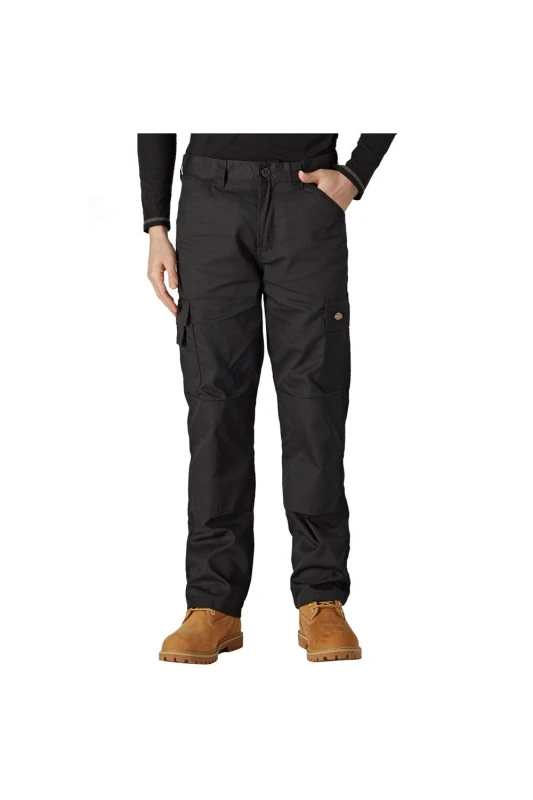 Image of Dickies Mens Everyday Polycotton Knee Pad Pouches Workwear Trousers 32R - Waist 32', Inside Leg 32' Black ED247-BLK-32R