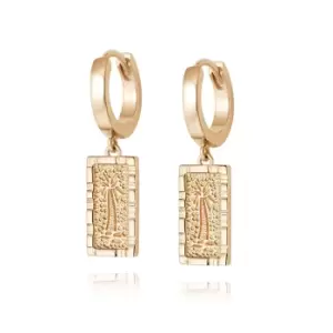 Image of Daisy London 18ct Gold Plate Palm Engraved Drop Earrings 18ct Gold Plate