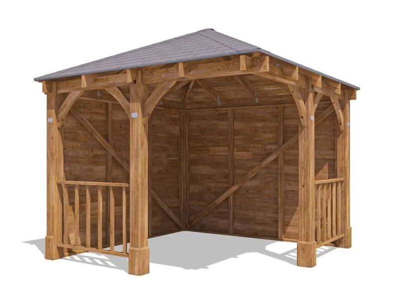 Image of Dunster House Corner Gazebo Garden Shelter Canopy Wooden Roof Shingles 3M X 3M Leviathan