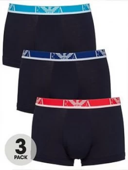Image of Emporio Armani 3 Pack Eva Stretch Cotton Mixed Waistband Trunks Navy Size M Men