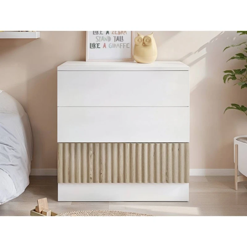 Image of Flair Luca 3 Drawer Chest Ribbed White & Oak