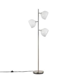 image of Elliot Satin Nickel 3 Way Floor Lamp with White Shades