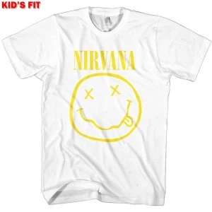 Image of Nirvana - Yellow Smiley Kids 11 - 12 Years T-Shirt - White