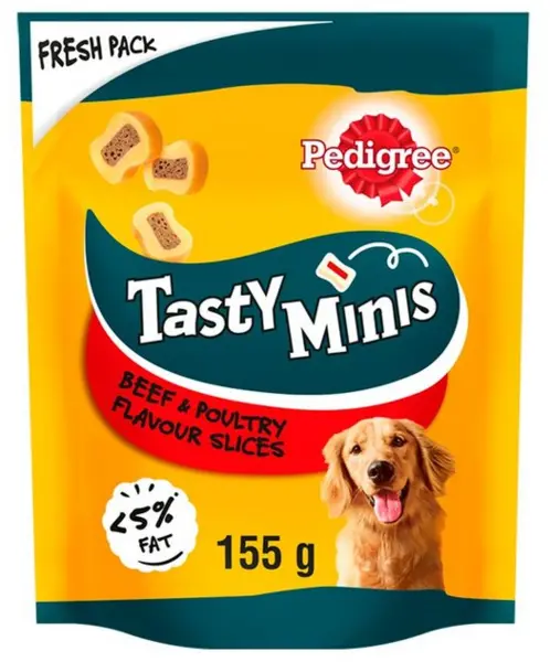 Pedigree Tasty Minis Chewy Slices with Beef and Poultry Dog Treats 155g