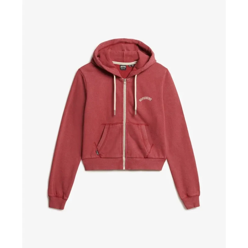 Image of Superdry Womens cropped zip-up hoodie with logo Superdry Essential Rouge Female XS