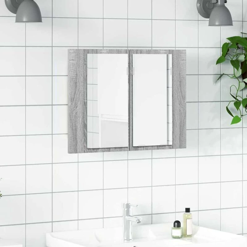 Image of vidaXL LED Mirror Cabinet Grey Sonoma 60x12x45cm Engineered Wood, Grey 822842