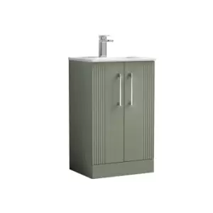 image of Nuie Deco 500mm Floor Standing 2 Door Vanity & Basin 2 - Satin Reed Green