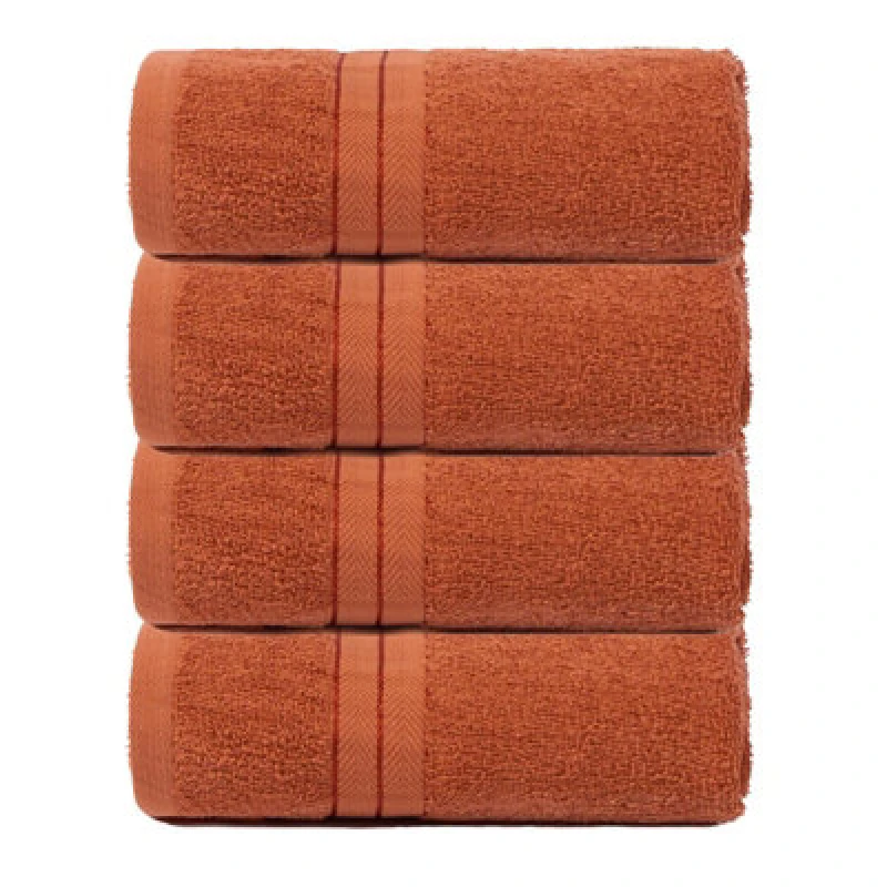 Image of OHS OHS 4 Pack of 100% Cotton Bathroom Hand Towel in Burnt Orange Burnt Orange Hand Towel Unisex 5027434202553