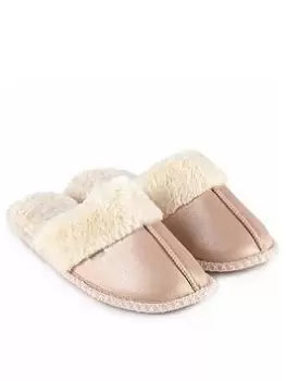 image of TOTES Suedette Mule Slippers - Stone, Size 5-6, Women