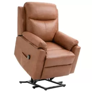 Image of HOMCOM Power Lift Chair Electric Riser Recliner for Elderly, Faux Leather Sofa Lounge Armchair with Remote Control and Side Pocket, Brown
