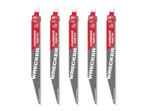 Image of Milwaukee 48005542 230mm x 6Tpi Wrecker Reciprocating Saw Blade 5pk