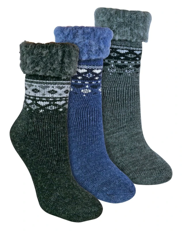Image of Sock Snob 3 Pack Ladies Turnover Top Wool Bed Socks - Black / Charcoal / Denim
