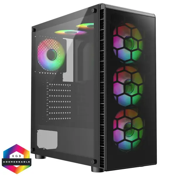 Image of CiT Raider Black ATX Gaming Case Tint TG Side Panel and 6 x Inner-Ring Infinity Fans