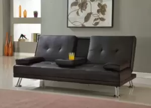 Image of Indiana Faux Leather Sofa Bed With Pulldown Cupholder and Chrome Legs