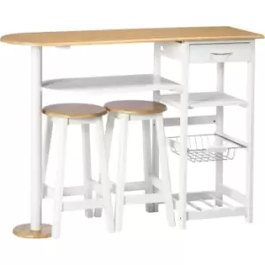 Image of Homcom - 3 Piece Bar Table Set with Drawer, Wire Basket and Wine Rack White