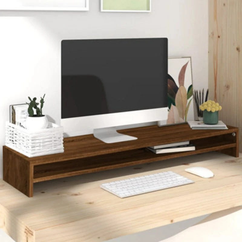 Image of vidaXL Monitor Stand Brown Oak 100X24X13cm Engineered Wood, Brown 815293