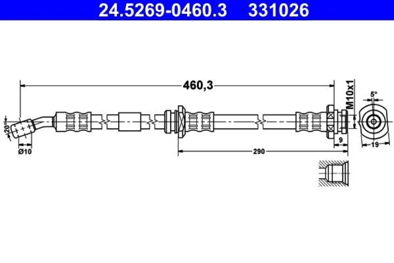 Image of ATE 24.5269-0460.3 Brake Hose without banjo bolt Brake Hose (83)