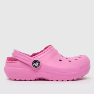 image of Crocs Pink Classic Lined Clog Girls Junior Sandals