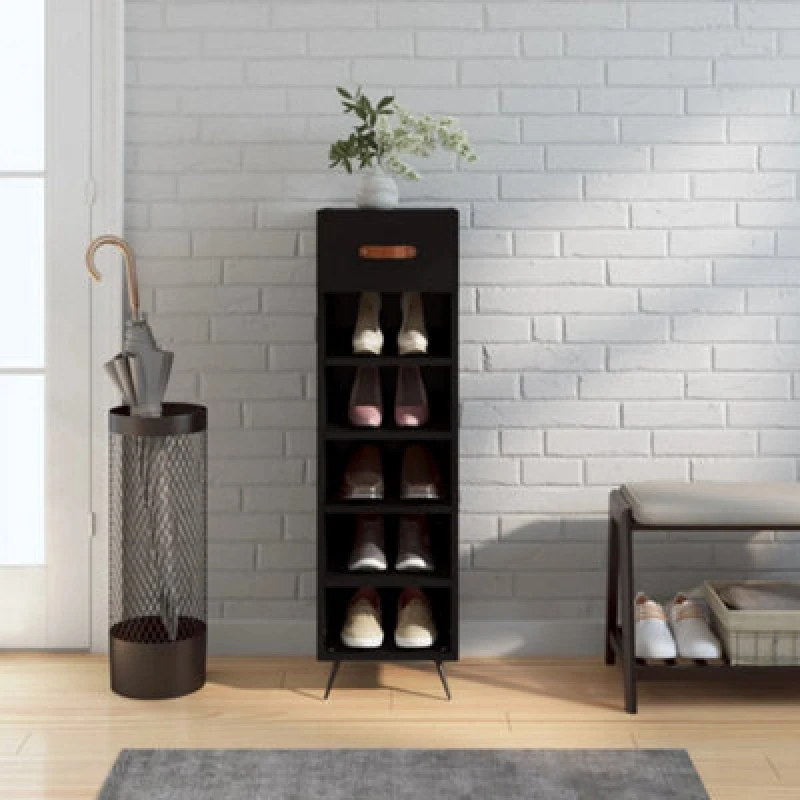 Image of Vidaxl Shoe Cabinet Black 30X35X105cm Engineered Wood