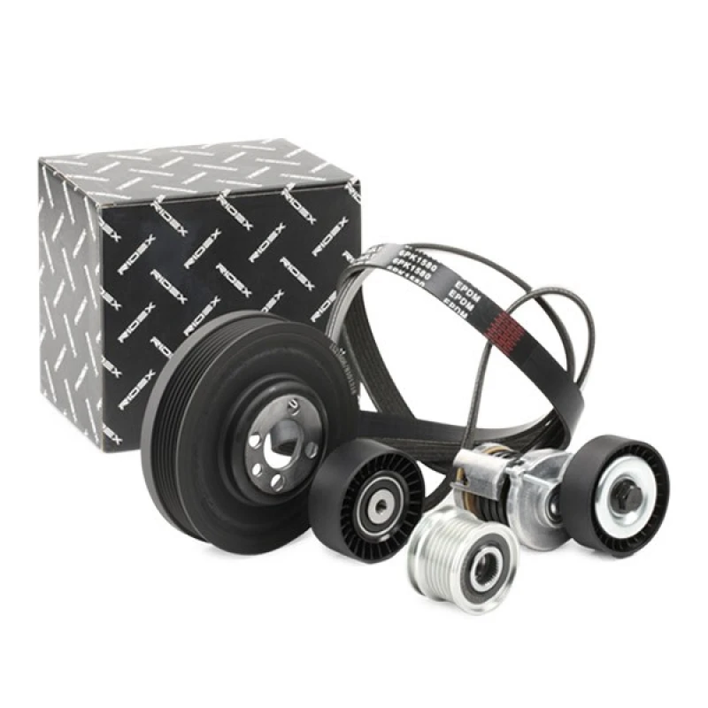 Image of RIDEX 542R0849 V-ribbed belt set Pulleys: with freewheel belt pulley V-Ribbed Belt Set (542)