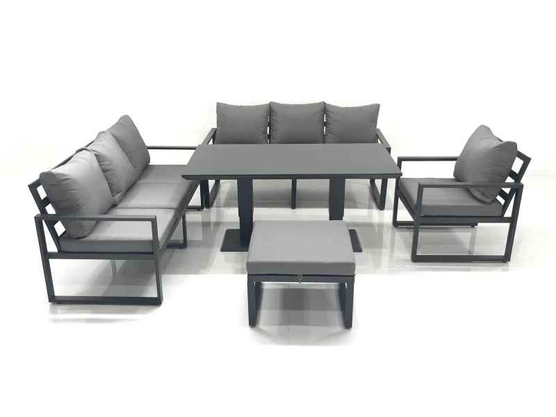 Image of Fimous Outdoor Garden Furniture Set Aluminium Lounge Sofa Adjustable Rising Lifting Dining Table Sets with Big Footstool Dark Grey Dark Grey Unisex