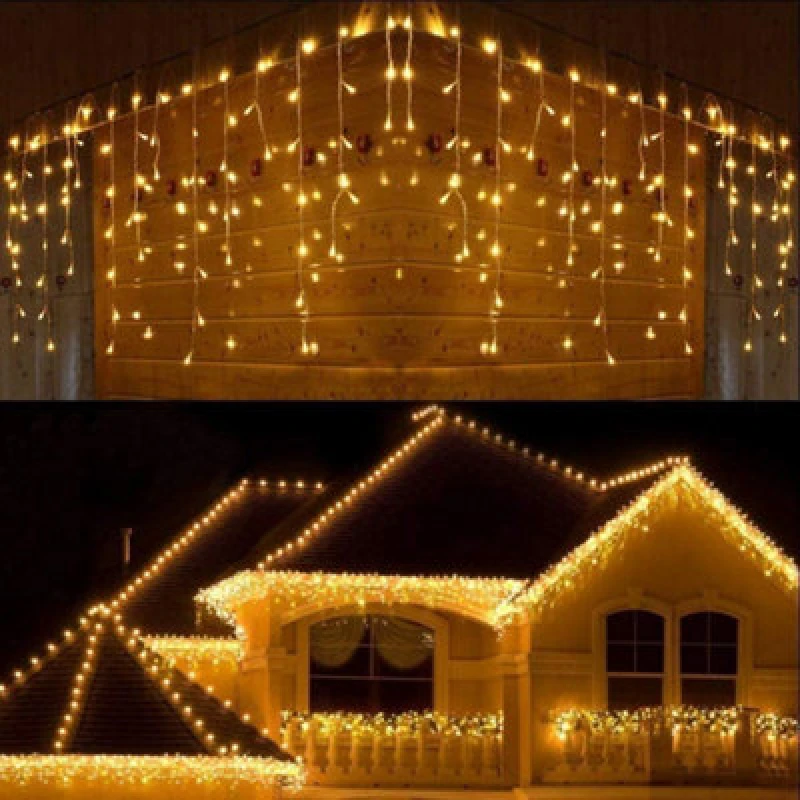 Image of Shatchi 240 Warm White LED Icicle Christmas Lights - 8 Lighting Modes, Auto Timer