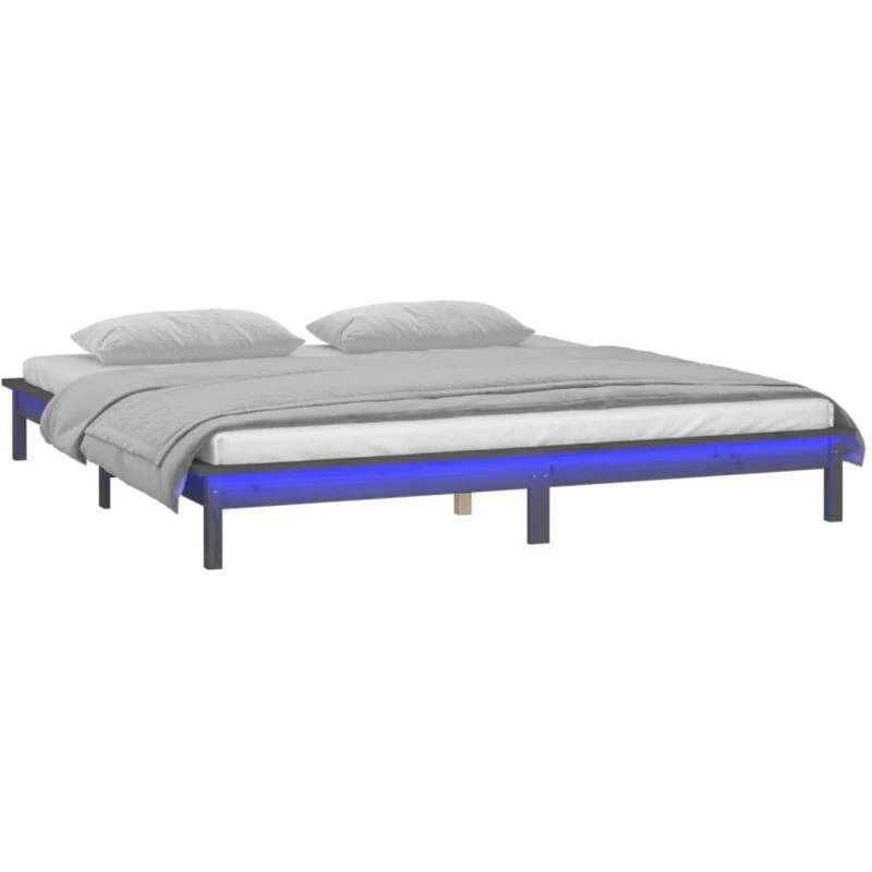 Image of vidaXL LED Bed Frame Grey 200x200cm Solid Wood, Grey 820628