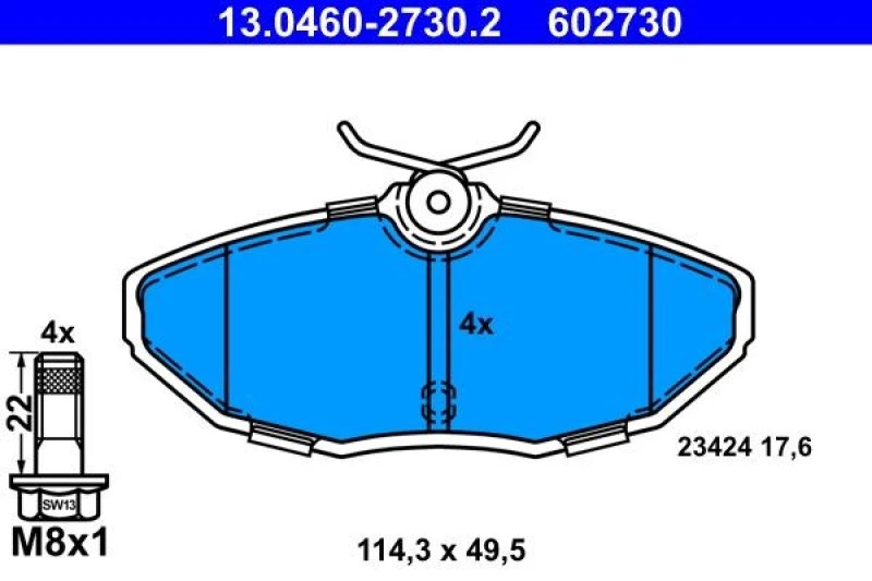 Image of ATE 13.0460-2730.2 Brake pad set excl. wear warning contact, with brake caliper screws Brake Pad Set,disc brake (402)