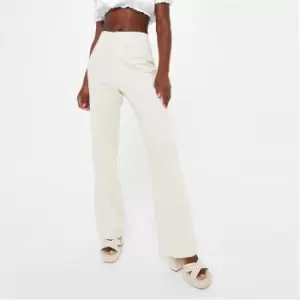 image of Missguided Linen Look Straight Leg Trousers - Beige