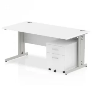Image of Impulse 1600 Straight Wire Managed Workstation 500 Two drawer mobile Pedestal Bundle White
