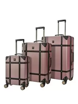 image of Rock Luggage Vintage PY99404 8 Wheel Pink Suitcase 3Pcs Set