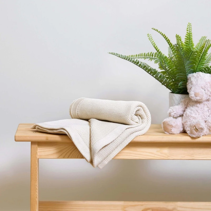 Image of Clair De Lune Organic Knitted Blanket Baby Blankets One Size Cream 72604869000