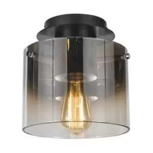 Image of Netlighting Modern Flush Ceiling Light Black, Smoky 1 Light with Glass Shade, E2